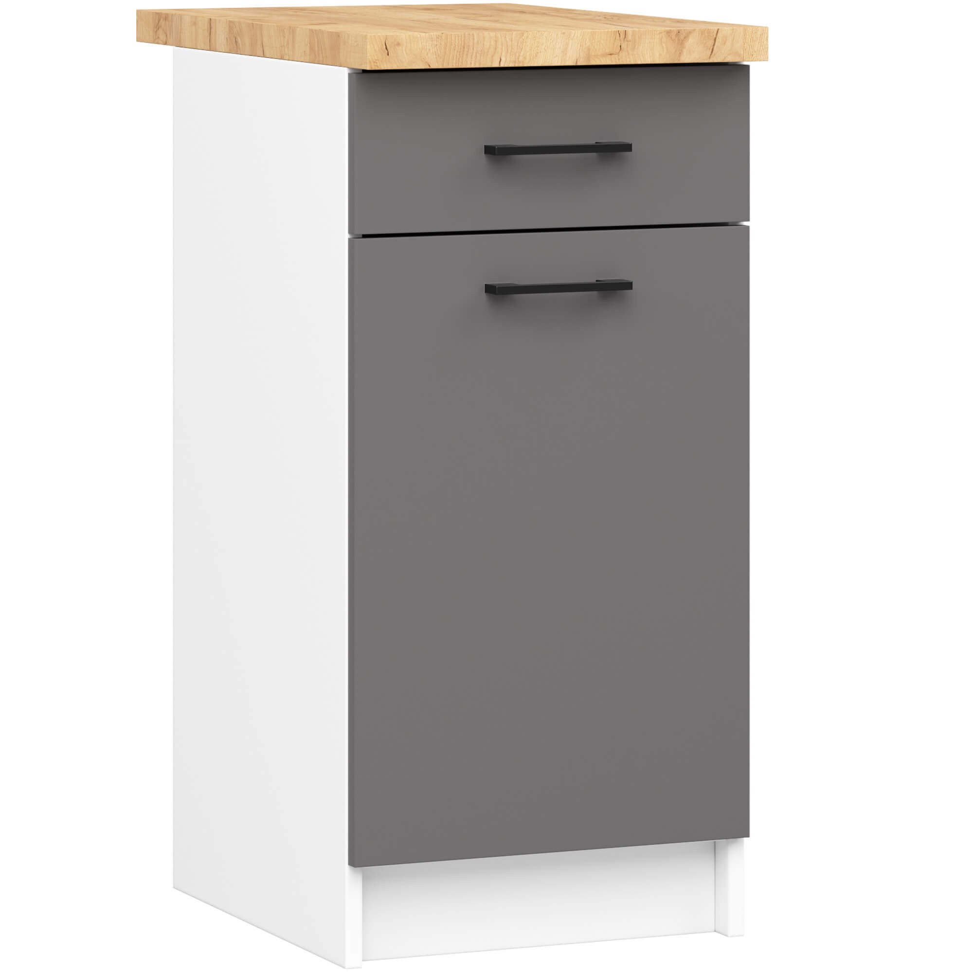 Szafka kuchenna AKORD S40 z blatem system OLIWIA Biała 40 cm 1 drzwi 1 szuflada kolor Grafit Szary mat 2 półki 40x46x85 cm