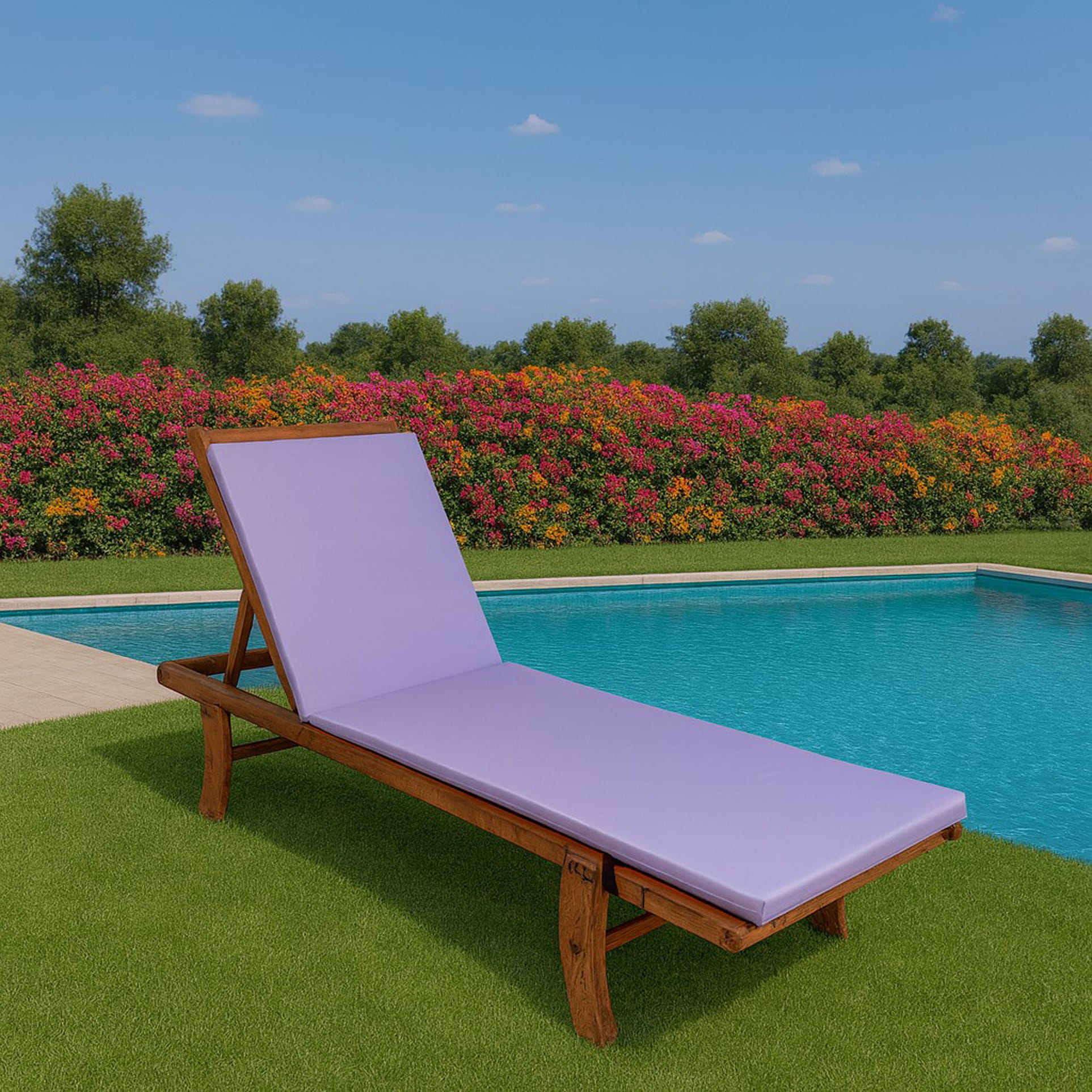 Cojín para tumbona 190x60x4cm, cojín para jardín tumbona, tumbona de madera lila, cojín para tumbona de piscina - 4