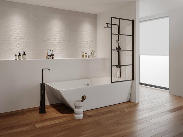 Pare-baignoire FABRILIA En Verre Trempé 5mm - Design Industriel Noir Mat 80x140cm