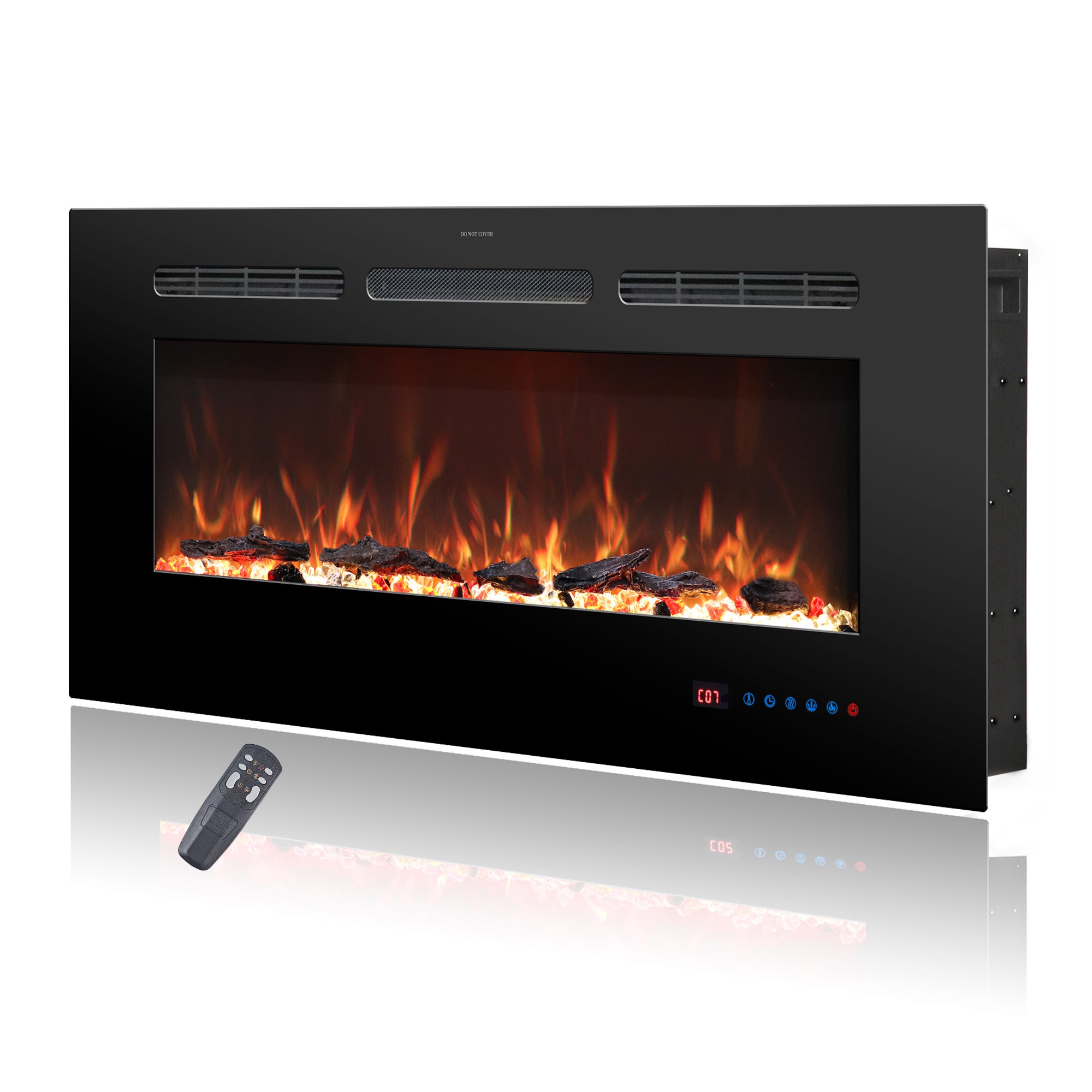 Parrot Uncle Chimenea Eléctrica Multifunción - 169 Efectos Llama, 13 Colores, 2 Niveles Calor 750W/1500W, Temporizador, Empotrada o Pared - 4