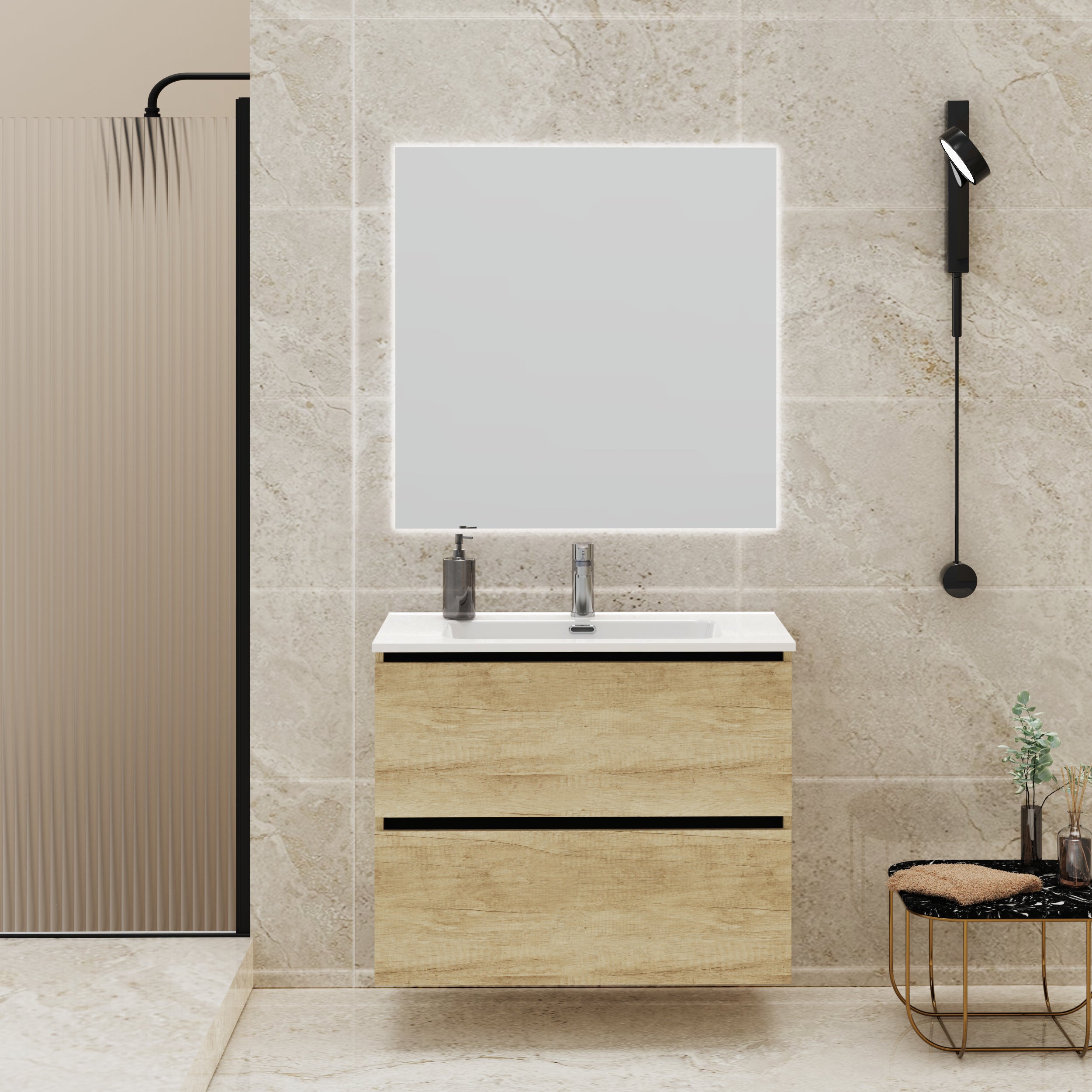 Conjunto De Ba O Gloom Mueble De Ba O Suspendido Cm Nature Dos Cajones Lavabo