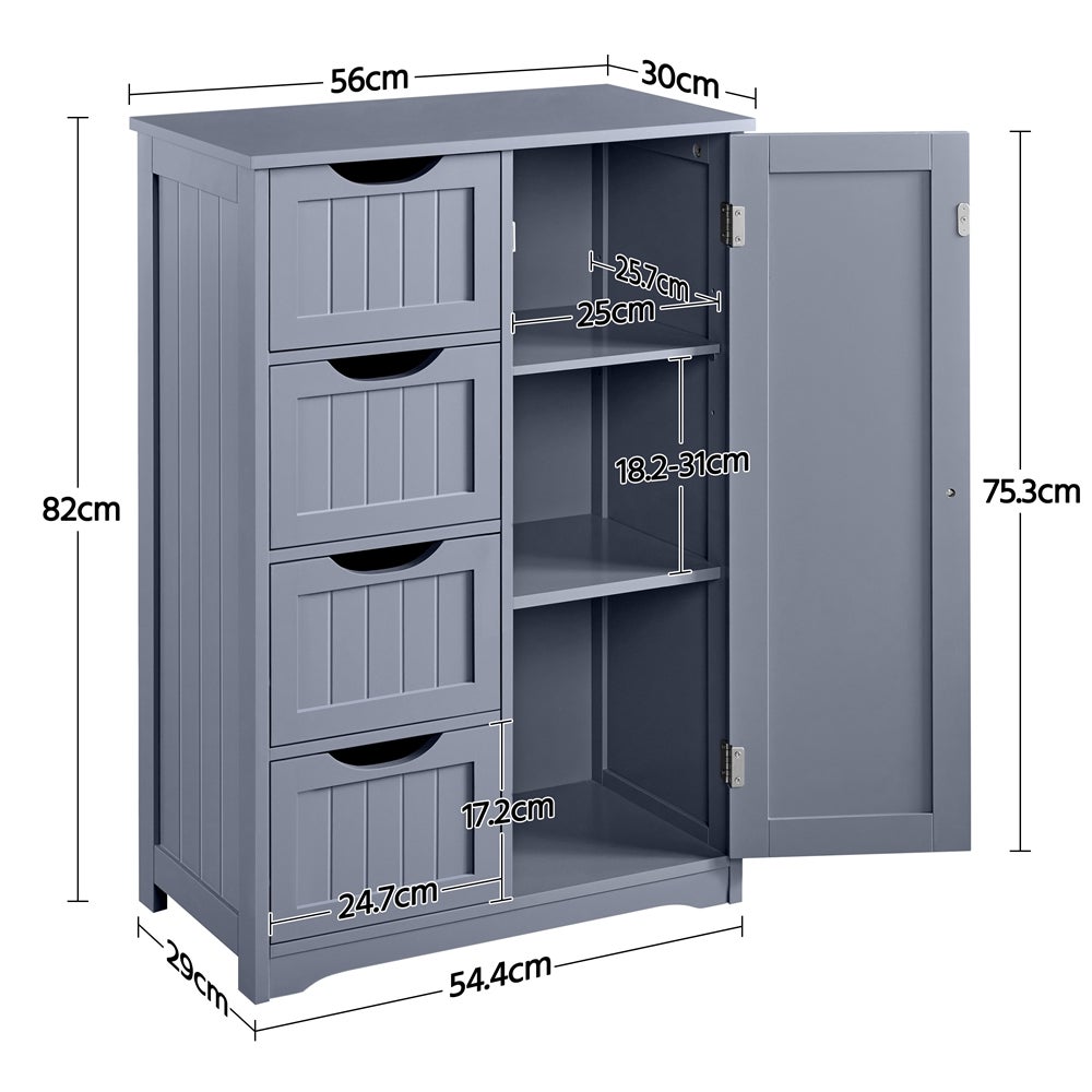 Meuble de Salle de Bain sur Pied avec 4 Tiroirs et 1 Placard à Tablette Réglable en Hauteur Gris Yaheetech - 4