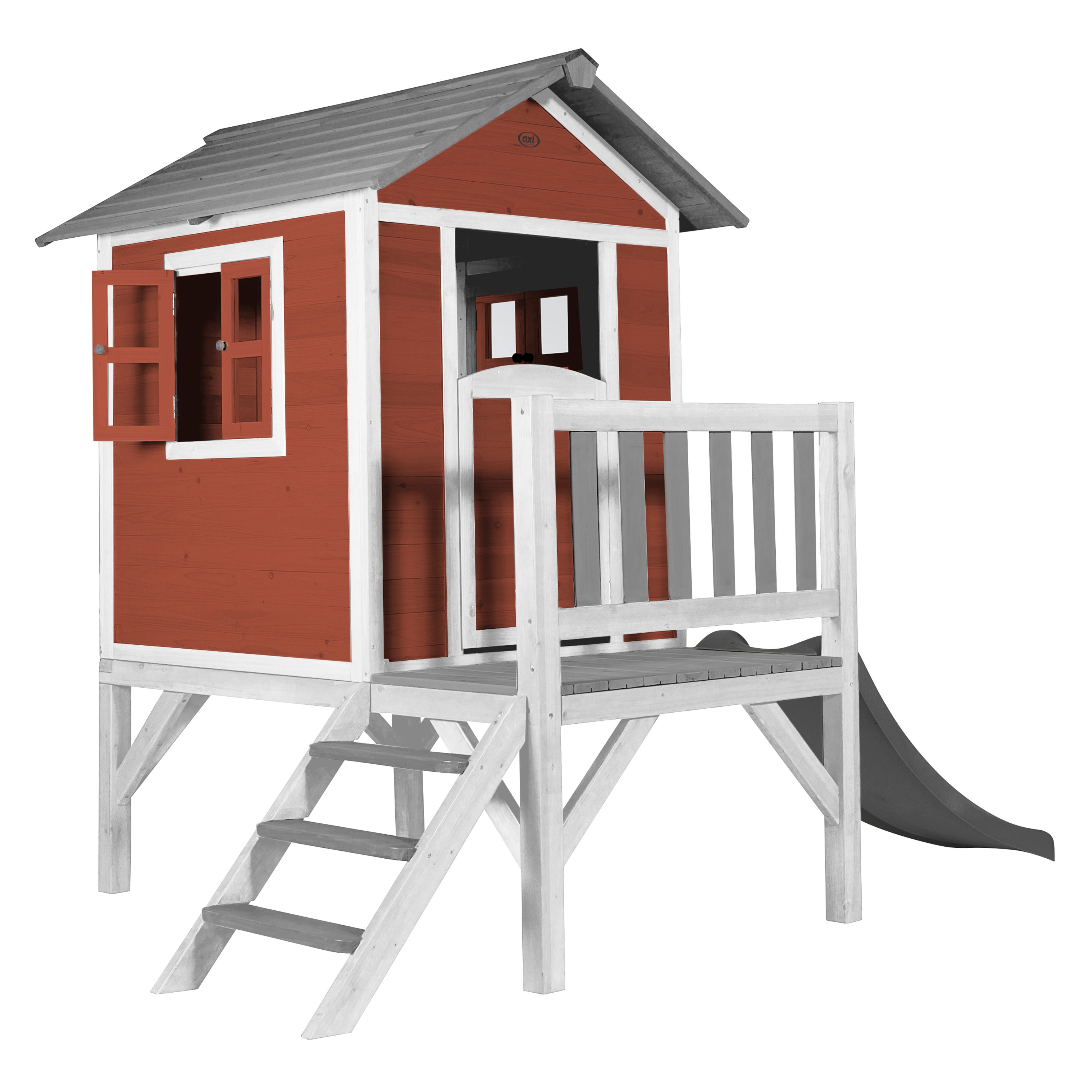 Axi Maison Enfant Beach Lodge Xl En Rouge Avec Toboggan En Gris | Maison De Jeux En Bois Ffc Pour Les Enfants | Maisonnette / Cabane De Jeu Pour Le - 2