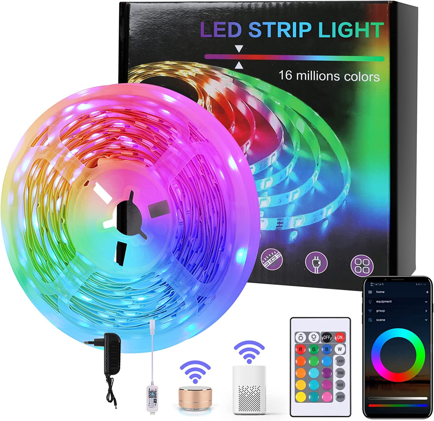 GOECO Taśma LED 5M WiFi, Smart Taśma Świetlna LED RGB 5050 12V Kompatybilne Wielokolorowe Oświetlenie z Aplikacją Sterującą i Pilotem