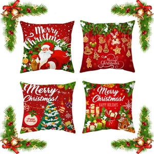 FaceYee Federa Per Cuscino Natale 45x45 Cm - Tessuto Lino 100% Cotone Con Cerniera - Decorazione Invernale Per Divano E Letto