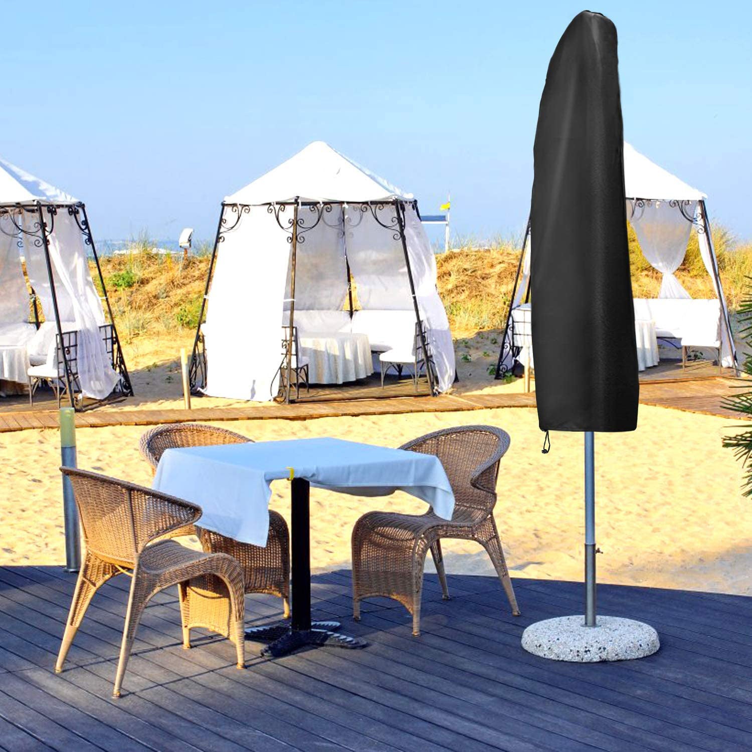 Housse de parasol d'extérieur, imperméable 420D Oxford, avec poteau de support et sac de rangement, protection UV (265 x 40/70/50 cm) - 6