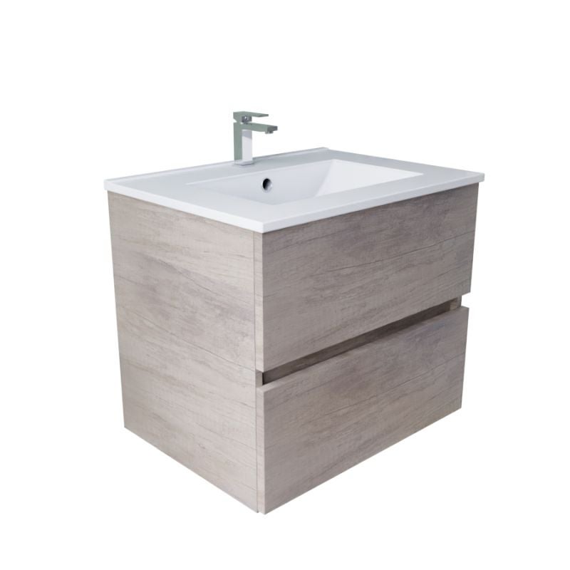 Meuble salle de bain suspendu 60 cm ROSALY INOX- Bois- Plan vasque en Céramique - 4