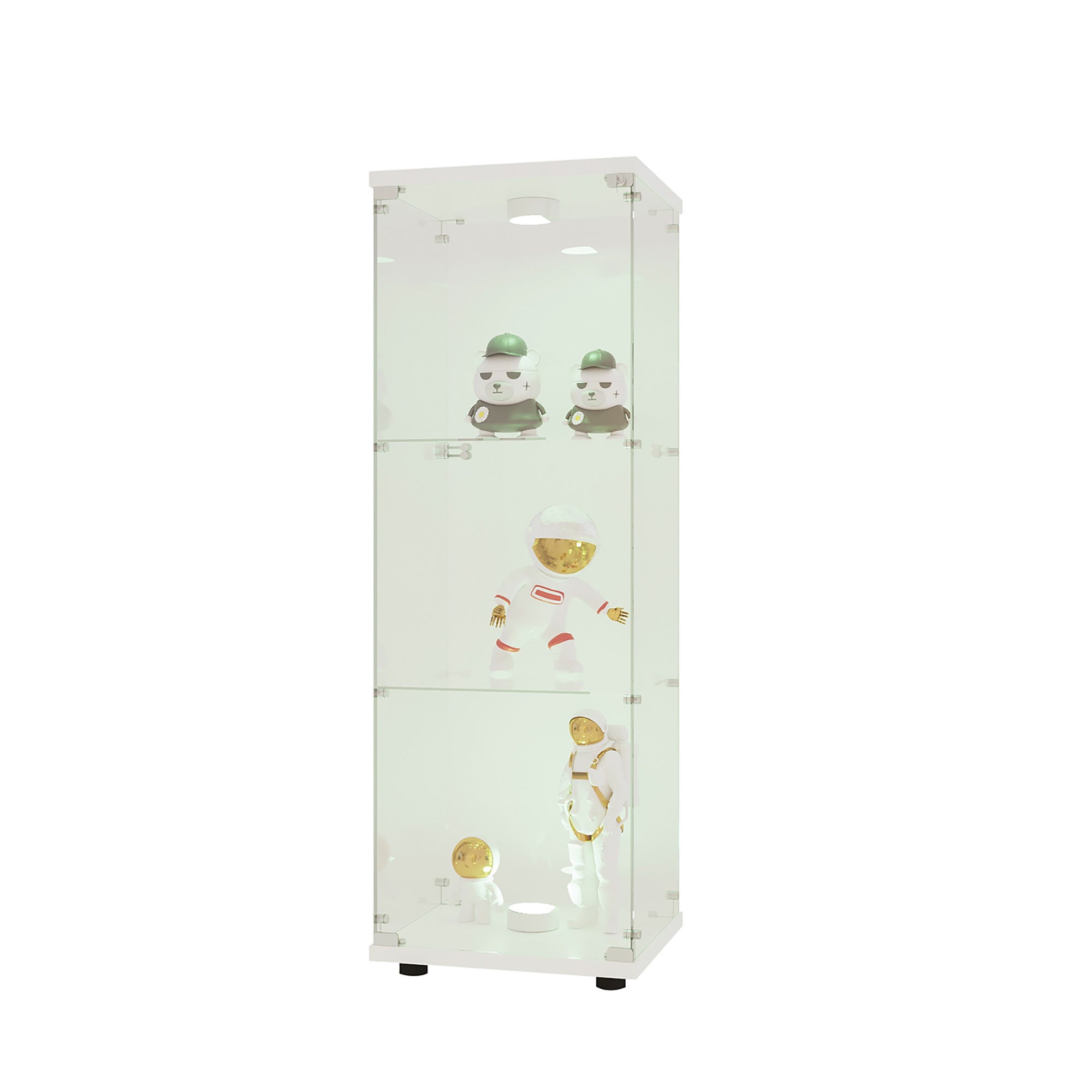 Vitrine d'Exposition en Verre Trempé 3 Étagères - Blanc avec Éclairage- Grand Capacité & Sécurité Renforcée - COZY - Moderne & épuré - 4