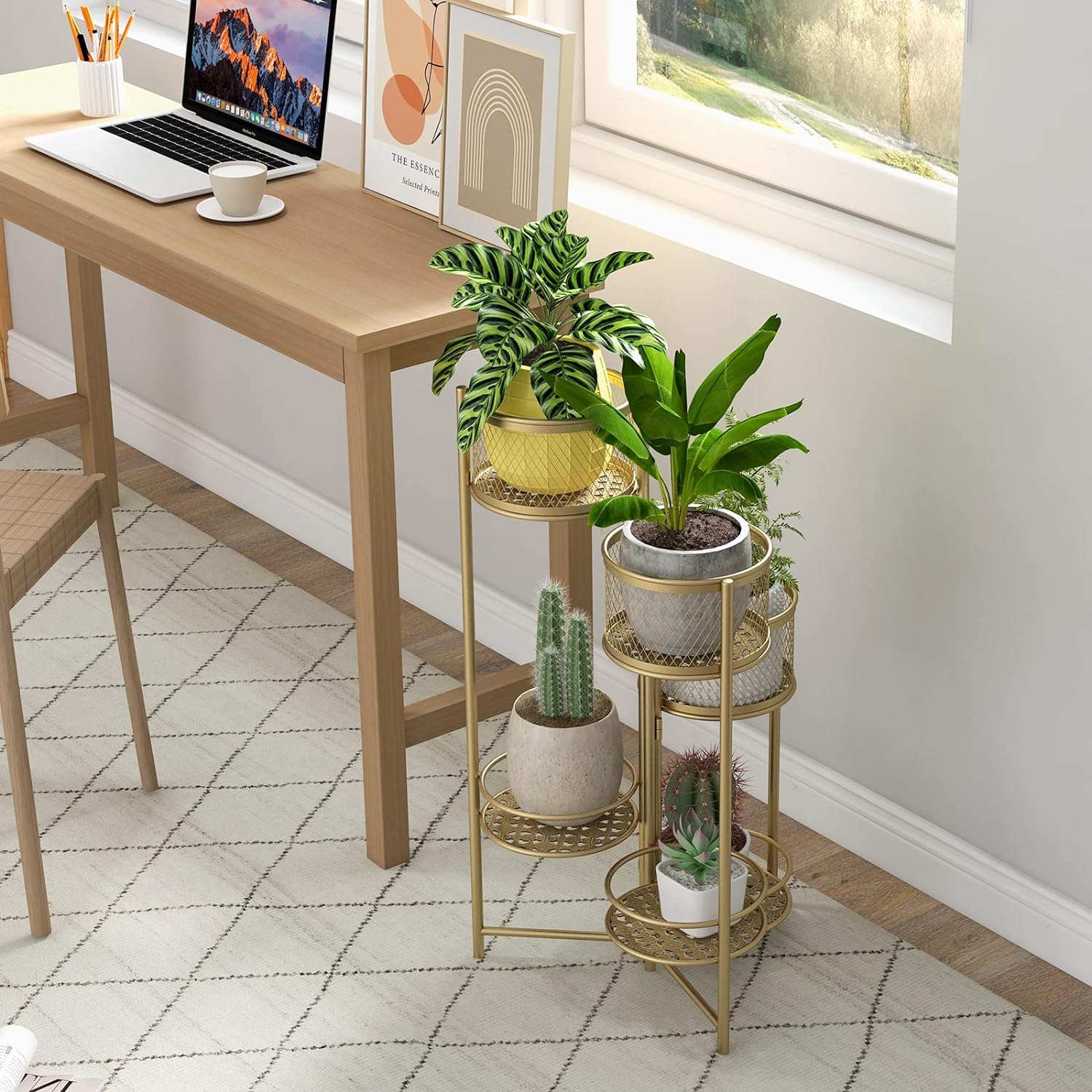 Support pour Plantes à 6 étages en Métal, Support de Pots de Fleurs Pliable, Support de Pots de Fleurs Or pour l'Intérieur - 7