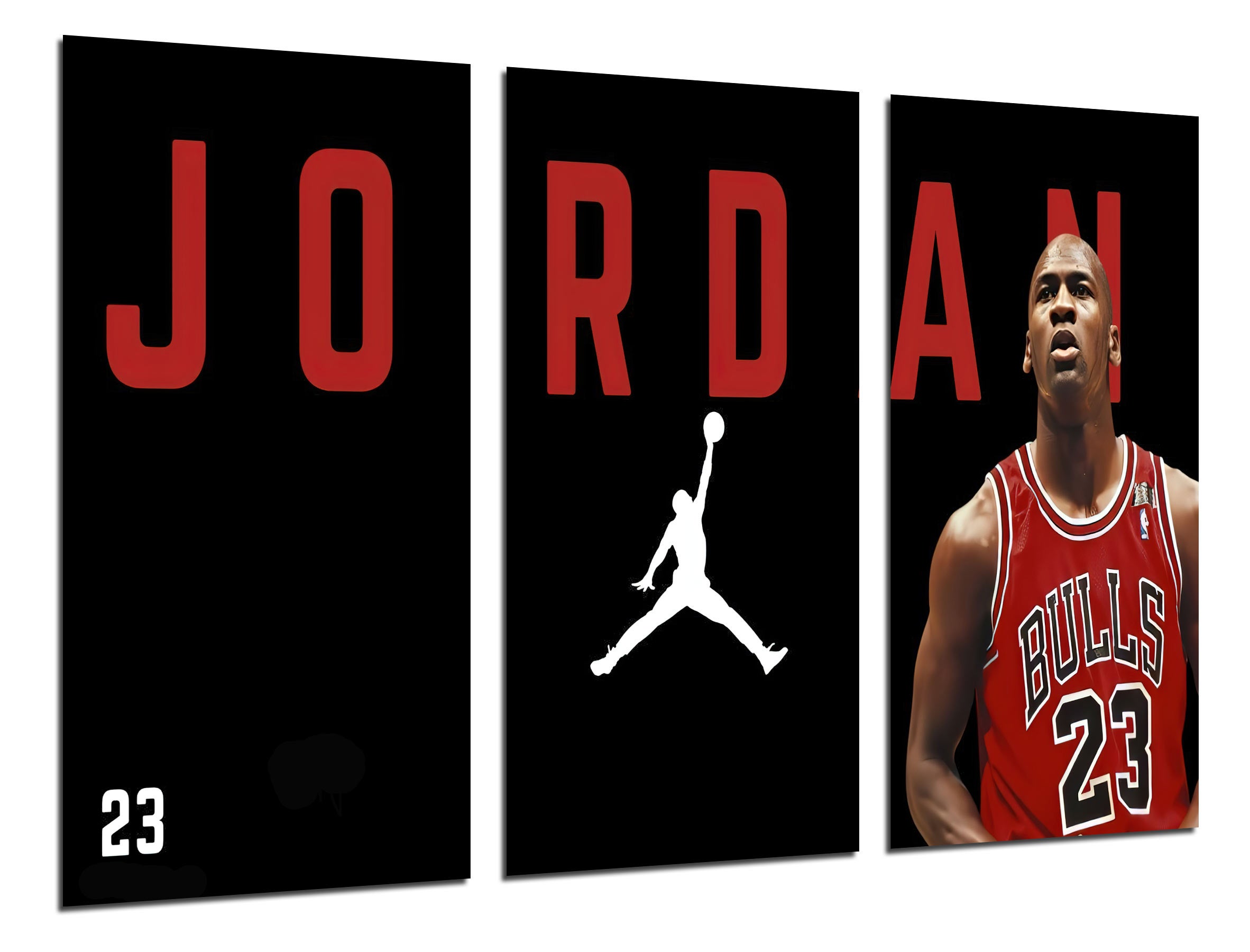 Set cuadros deporte, baloncesto, chicago bull, jordan, 23, nba, jumpman, impresión digital sobre madera