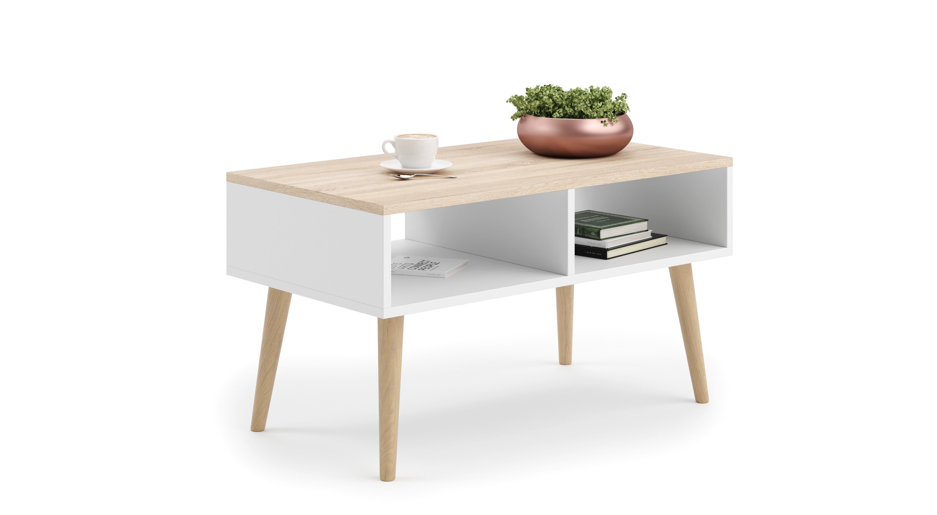 Table Basse SLIMY Chêne Clair et Blanc - Table de Salon Style ...