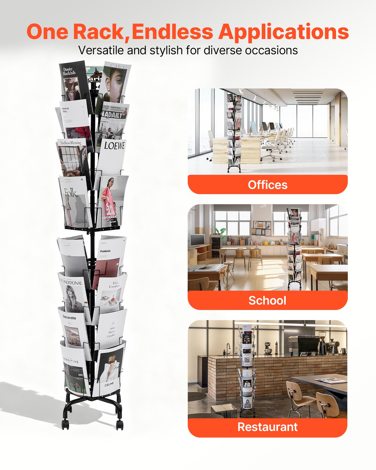 Présentoir Cartes VEVOR Postales et Vœux 32 Pochettes, Porte-brochures Rotatif à 360°, Tourniquet à Carte sur Pied avec 4 Roulettes (2 Verrouillables) - 6