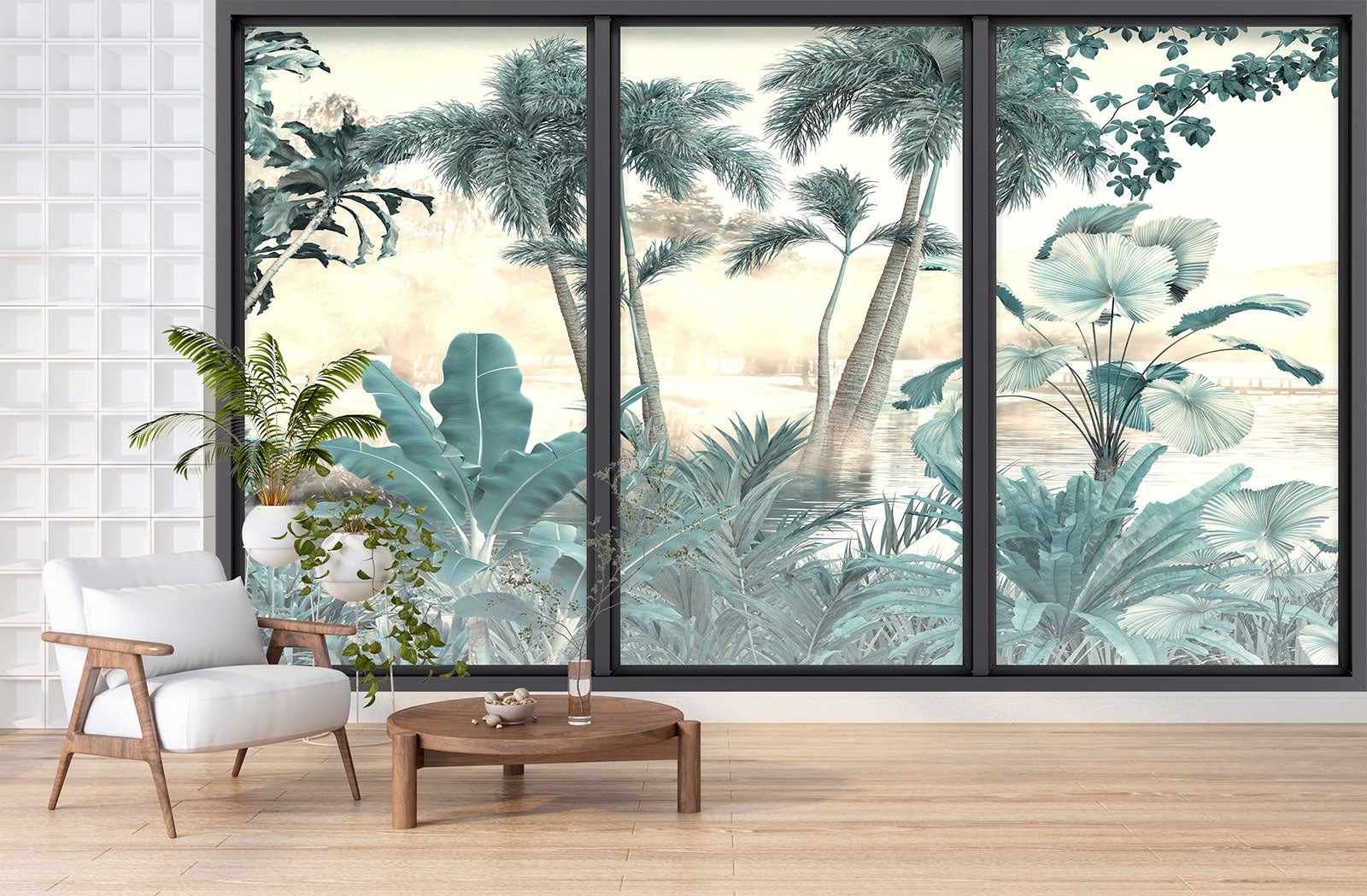 Papier peint panoramique Trompe l'oeil baie vitrée - Jungle - Largeur 260 cm x Hauteur 156 cm - 3