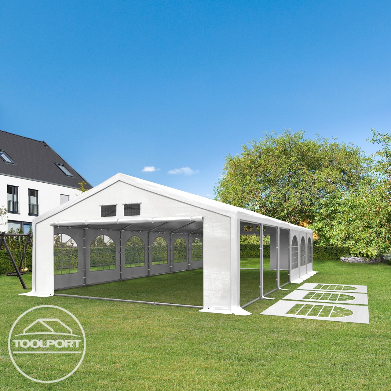 TOOLPORT Tente de réception 5x10 m Tente de Jardin Blanc bâche PE 500 N imperméable résistante aux UV avec Cadre de Sol - 4