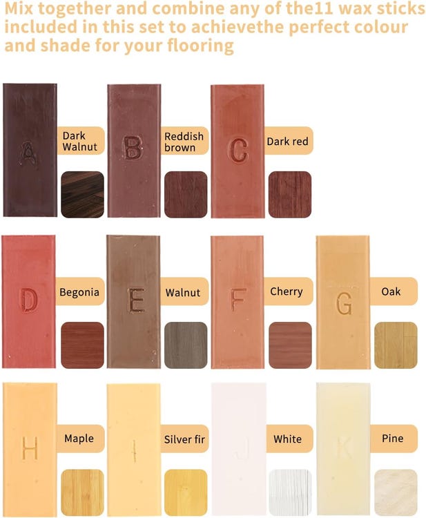 Kit de Réparation Parquet Bois -11 Blocs de Cire de Couleurs Variées - Réparez facilement vos sols stratifiés,laminés ou en bois avec ce kit pratique. - 5