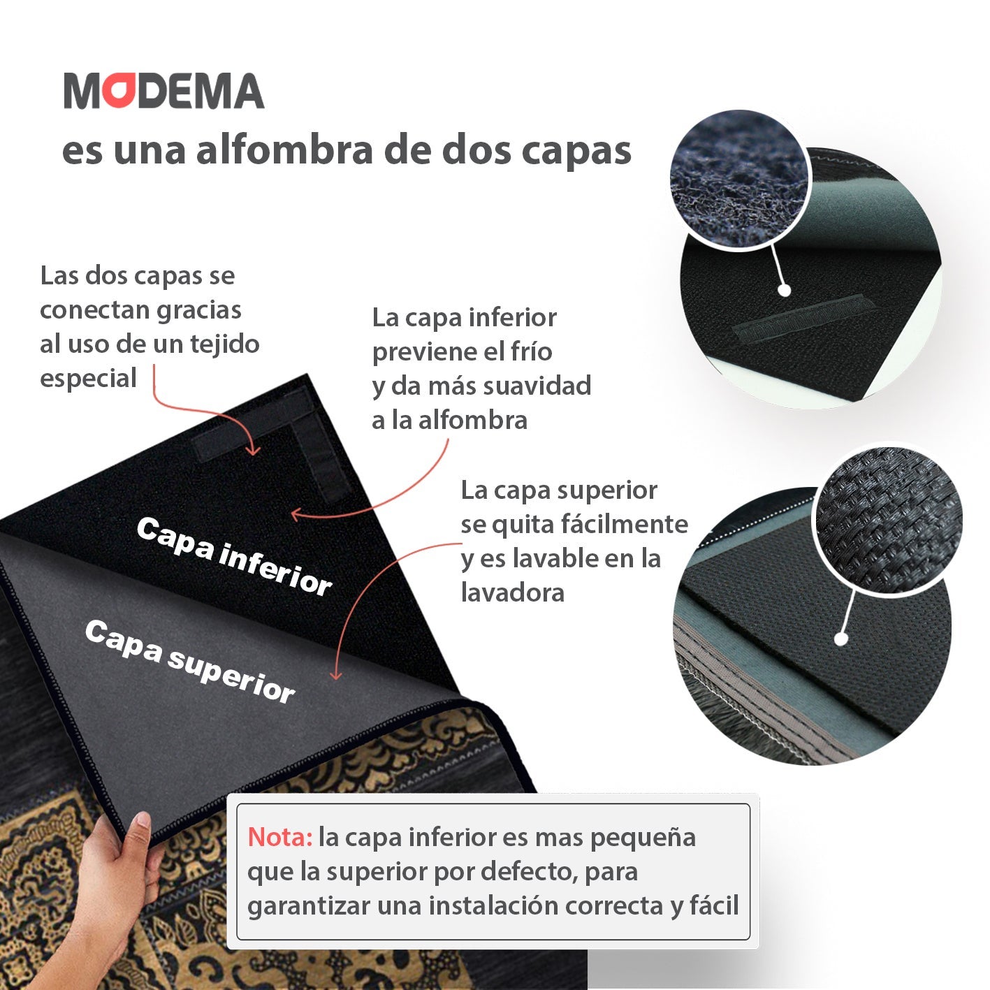 MODEMA - Tappeto lavabile in lavatrice, fondo antiscivolo, tappeto per ingresso 100x200cm Mosaico - 5