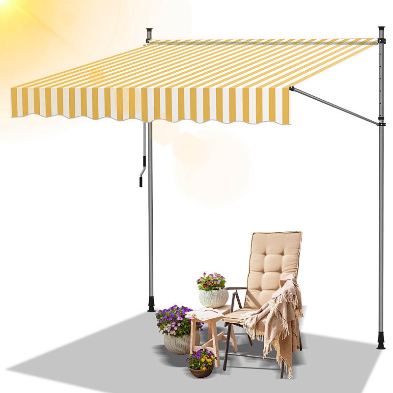 Markiza balkonowa szaro-biała, 350x120 cm, regulowana, odporność UV, na taras i balkon