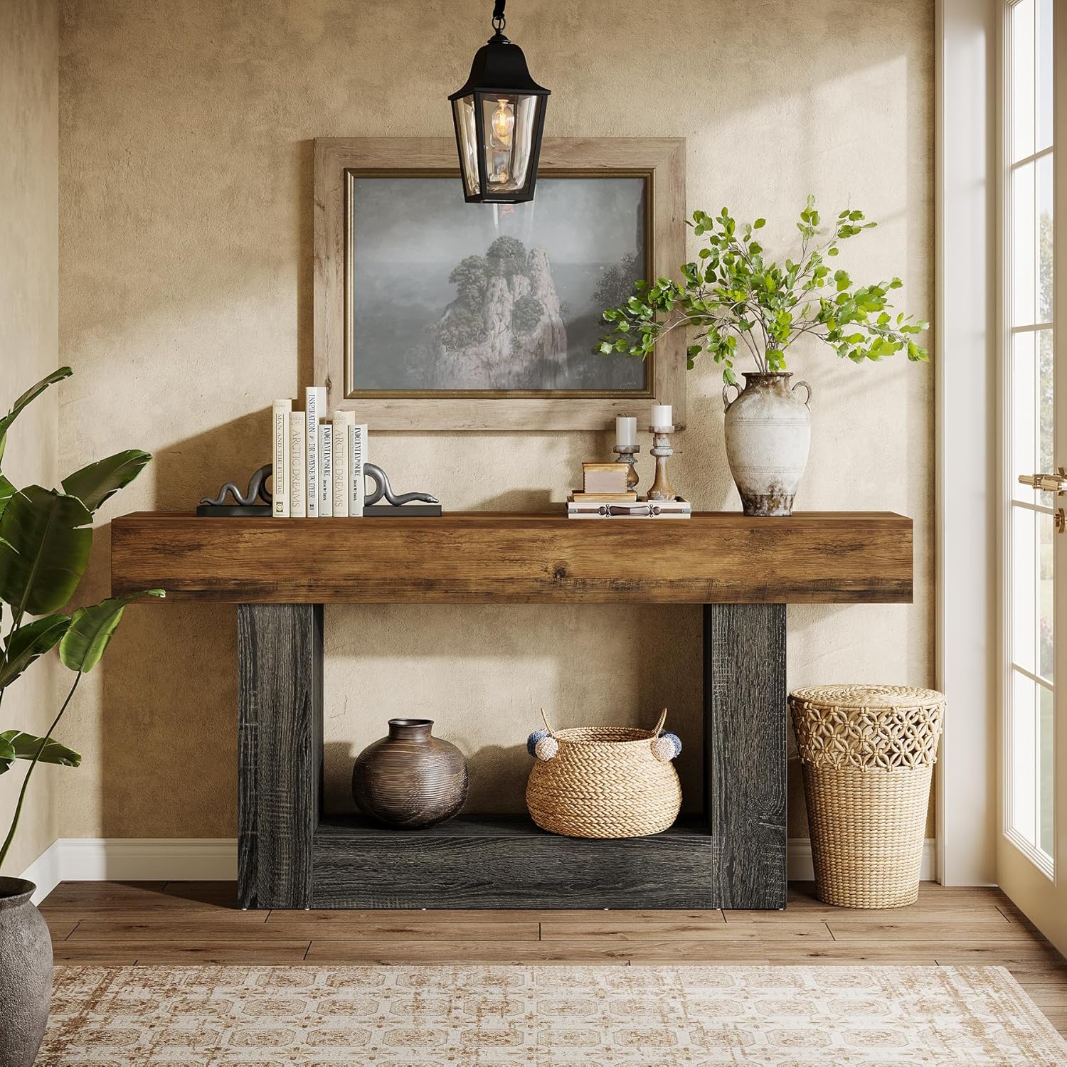 Tribesigns Console , 160*30*80cm, table d'entrée à 2 niveaux, table de canapé avec rangement, table basse en bois pour salon et couloir - 6