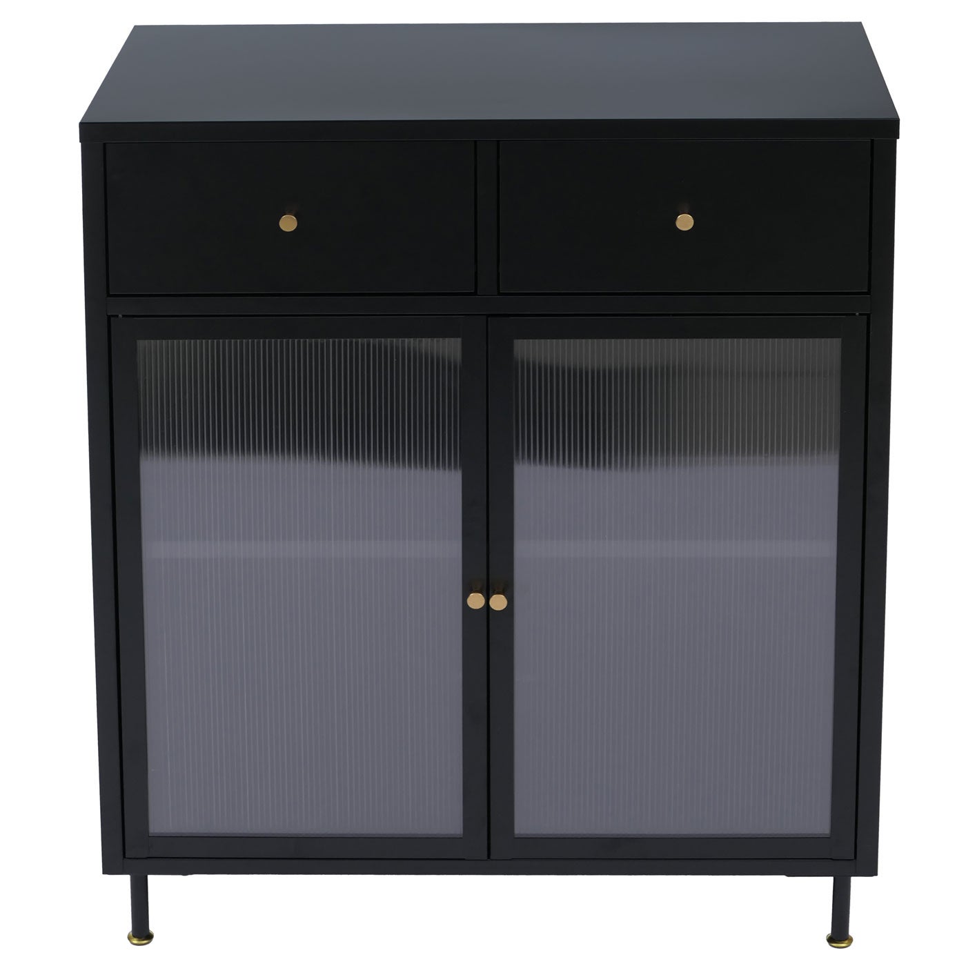 Komoda HWC-O87, szafka kredensowa, wysoka szafka, schowki, szuflady, industrialny metal, szkło trzcinowe, 96 x 80 x 40 cm ~ czarna - 5