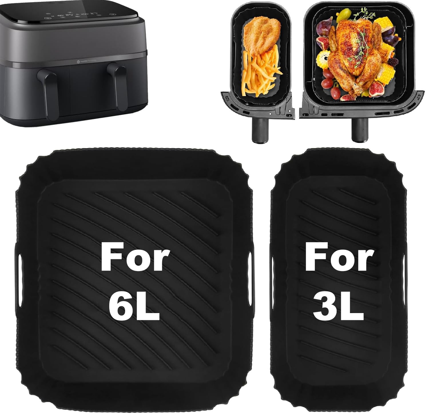 Set 2 Stampi In Silicone Per Waffle Belgi Per Philips Airfryer Dual Basket 3000 Series (6L/3L) NA350
