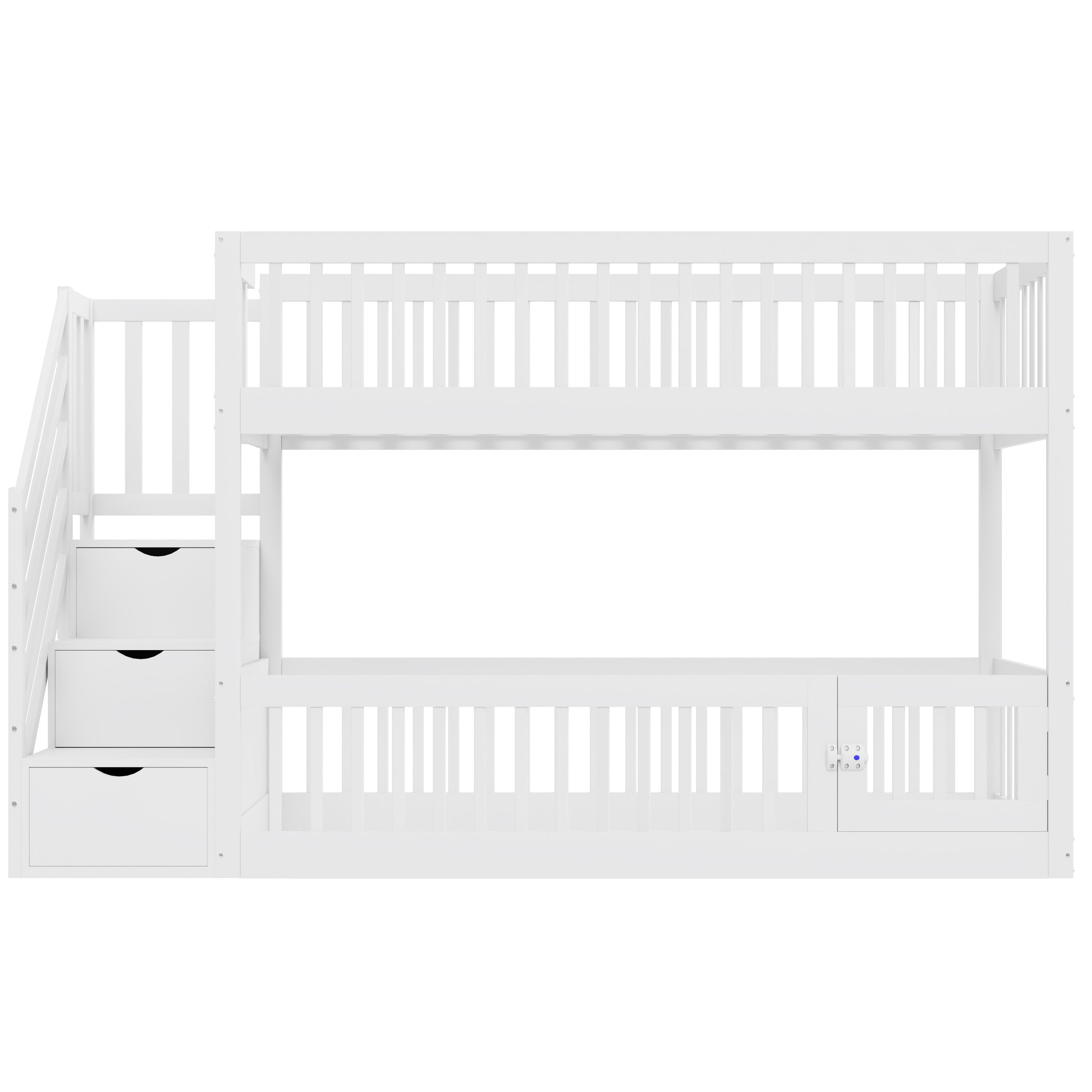 Lit superposé 90x200cm - avec escalier de sécurité - avec 3 tiroirs - Blanc (matelas non inclus) - 7