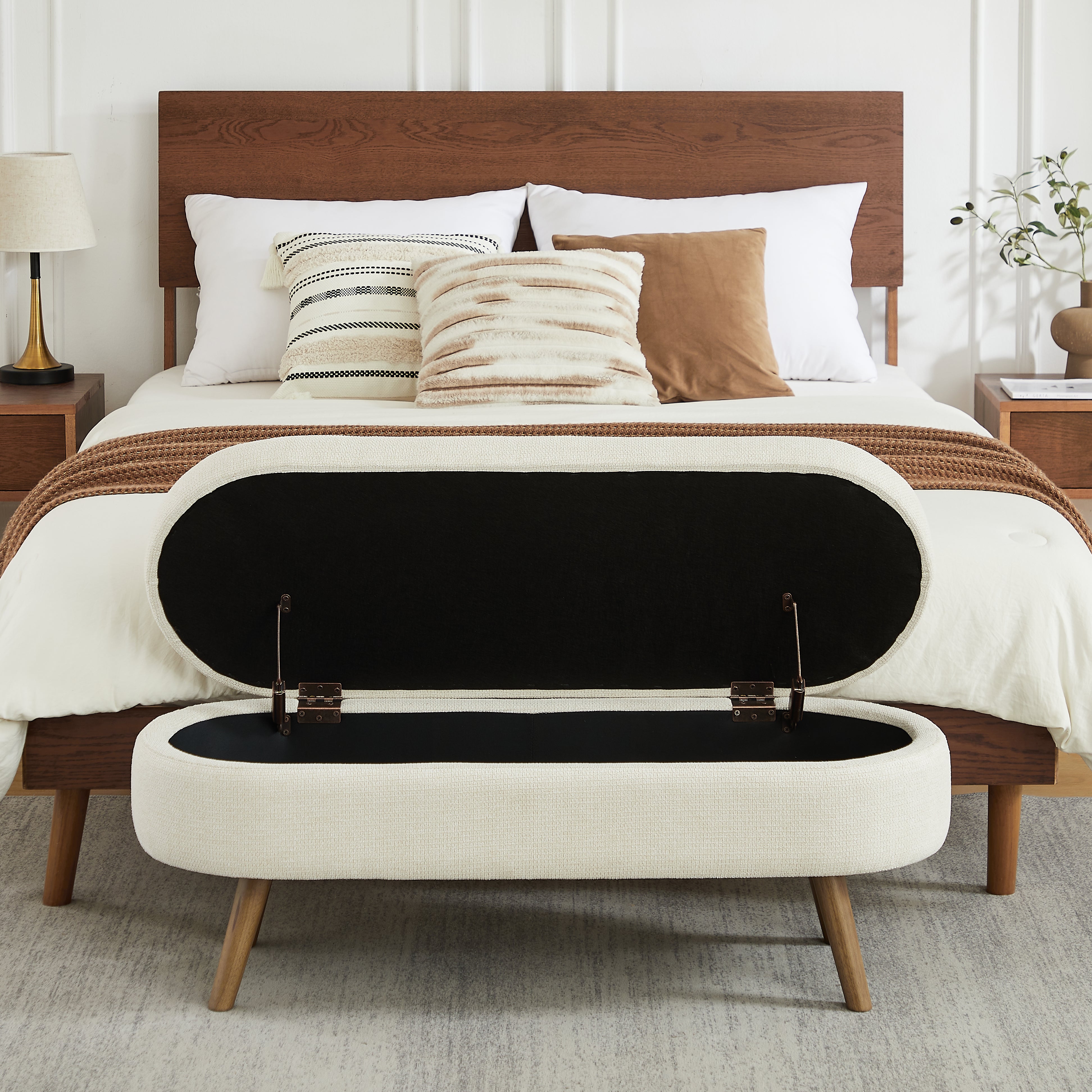Banc coffre 110 cm, aération intégrée, forme ovale, chenille beige - 8