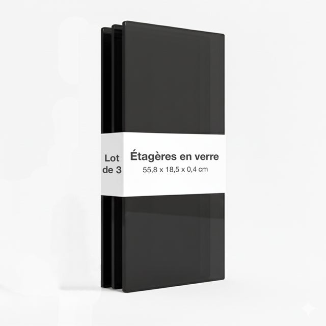 K-Möbel ESG tablettes en verre set de 3 noir - kit d'extension pour vitrines suspendues