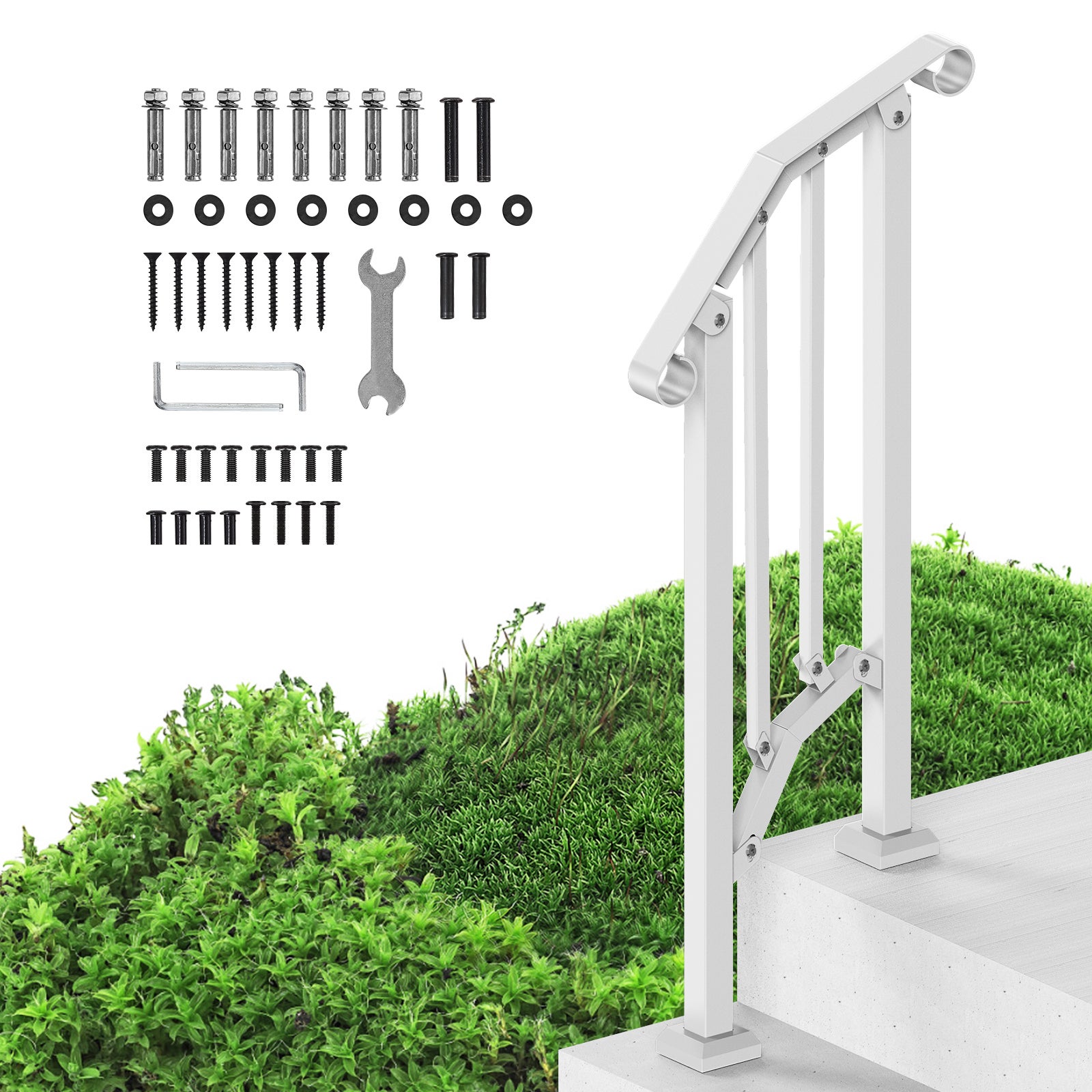 Poręcz 1-2 stopniowa poręcz wejściowa poręcz schodowa biała 1535x84x990mm VEVOR