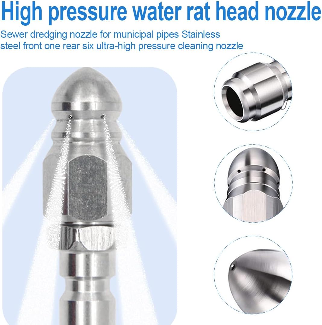 Buse de nettoyage haute pression en acier inoxydable pour déboucher les canalisations(pour tuyau de 1/4