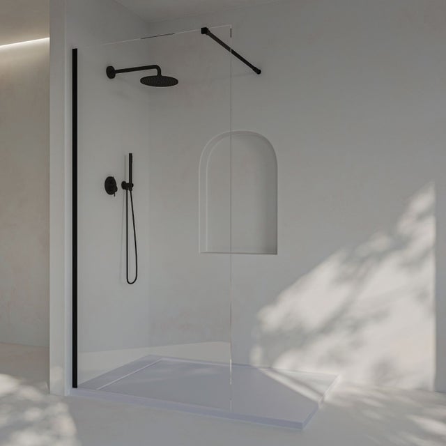 SOULHOME Mampara de ducha Panel Fijo, Fácil instalación Vidrio de seguridad 8 mm antical, 100 cm ancho x 200 cm alto, Perfil Negro mate
