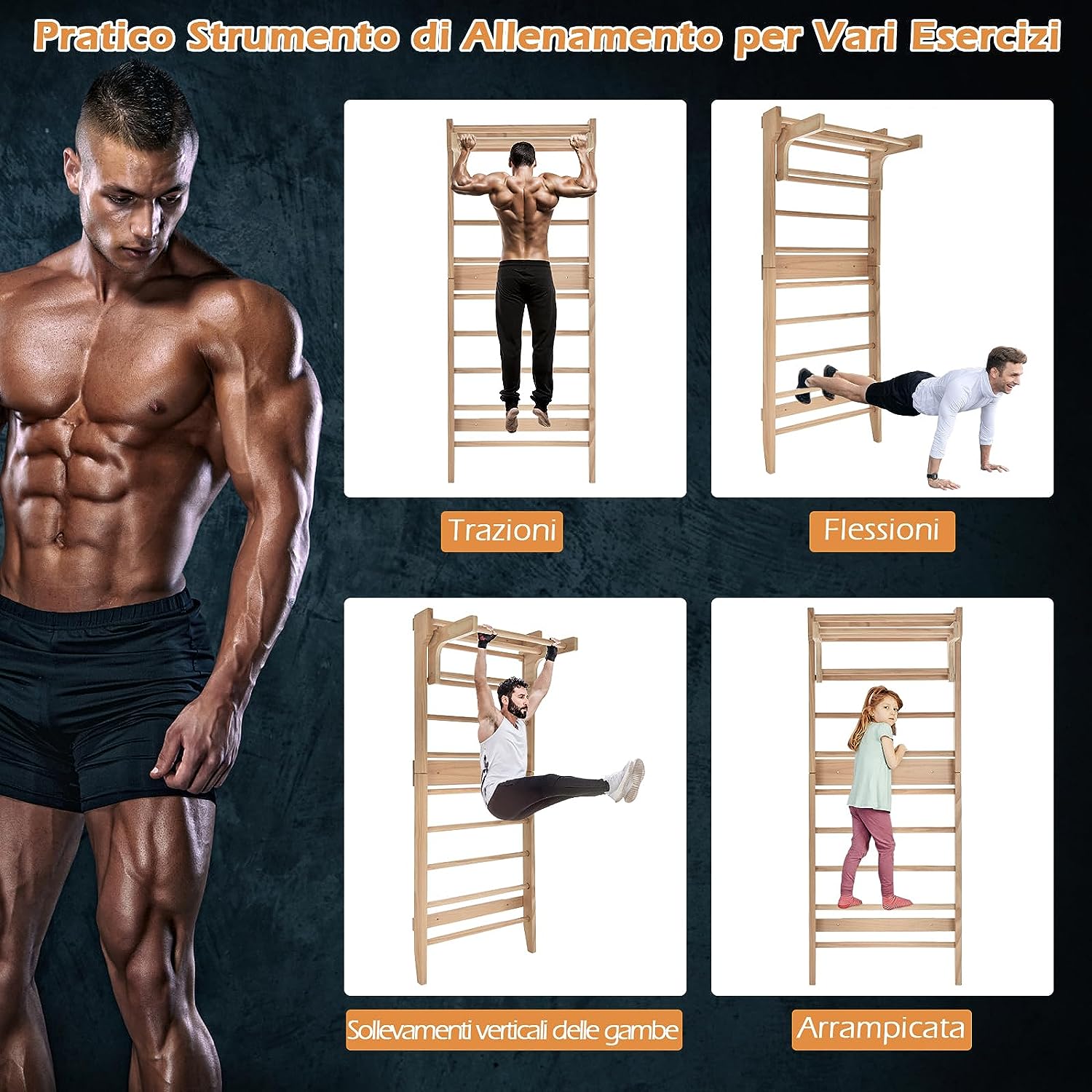 Espalier Suédois, Espalier de Gym Multifonctionnel pour Adulte et Enfant - 6