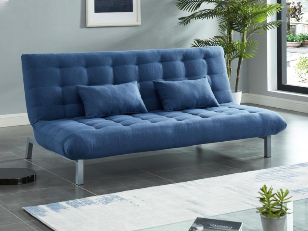 Divano letto nora 3 posti in tessuto blu, 212x80x87 cm