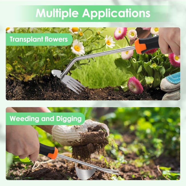 Lot De 2 Désherbeurs En Acier Inoxydable Avec Manche En Bois - Outil Jardin Polyvalent