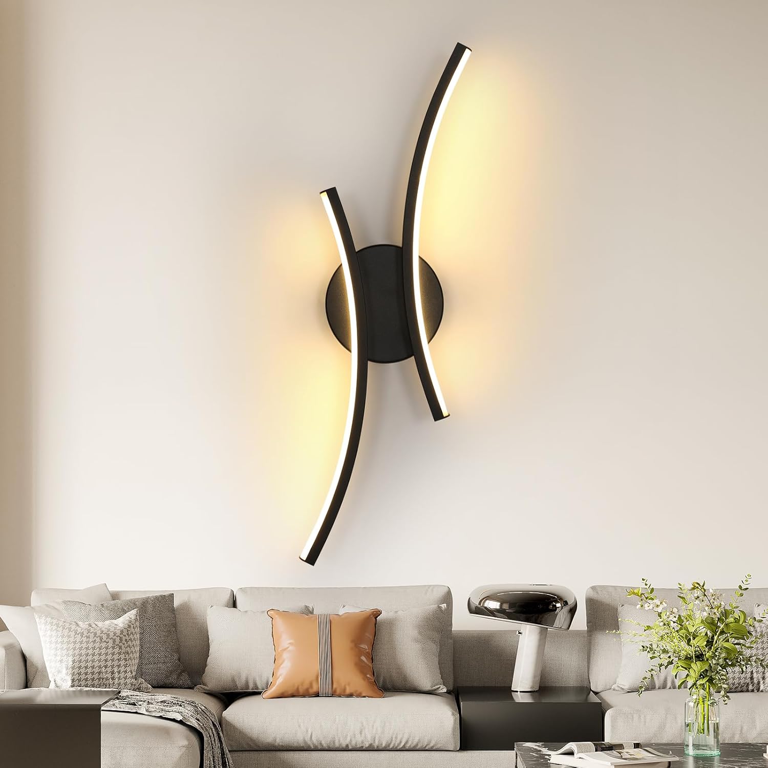 GOECO Applique Murale Interieur LED, 20 W 2500 LM Lampe Murale Moderne Design Incurvée, 3000 K Lumière Blanche Chaude Luminaire Mural Interieur pour - 2