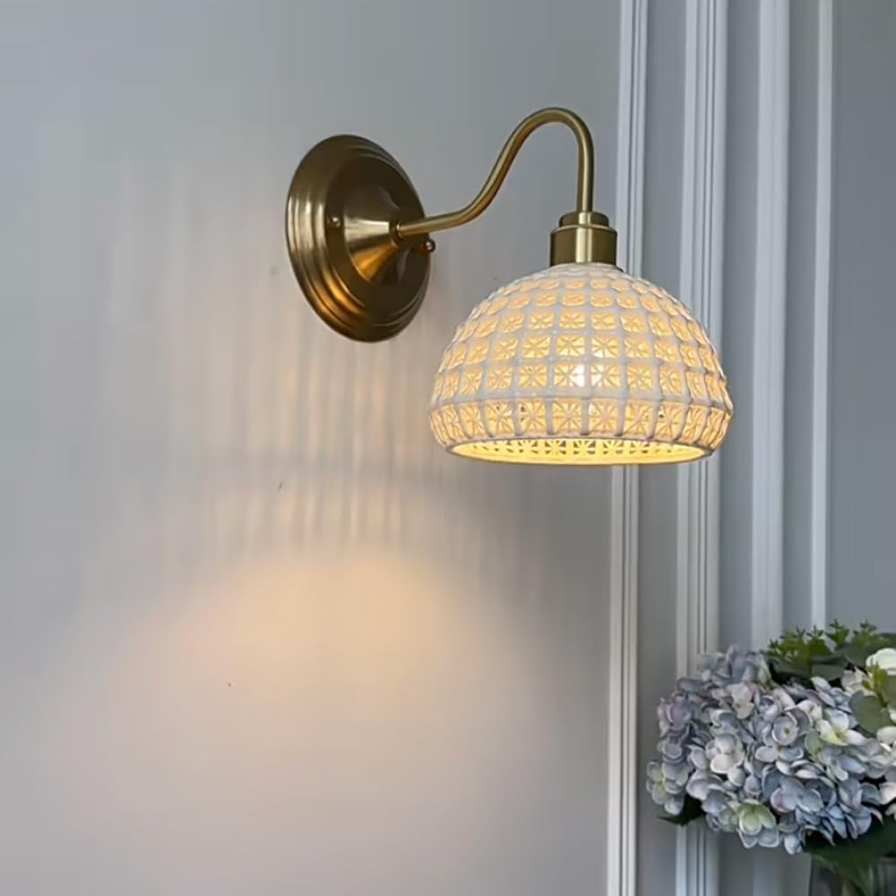 Applique murale, lampe de chevet vintage, appliques murales en laiton avec abat-jour en verre, applique d'intérieur (sans ampoule) - 6