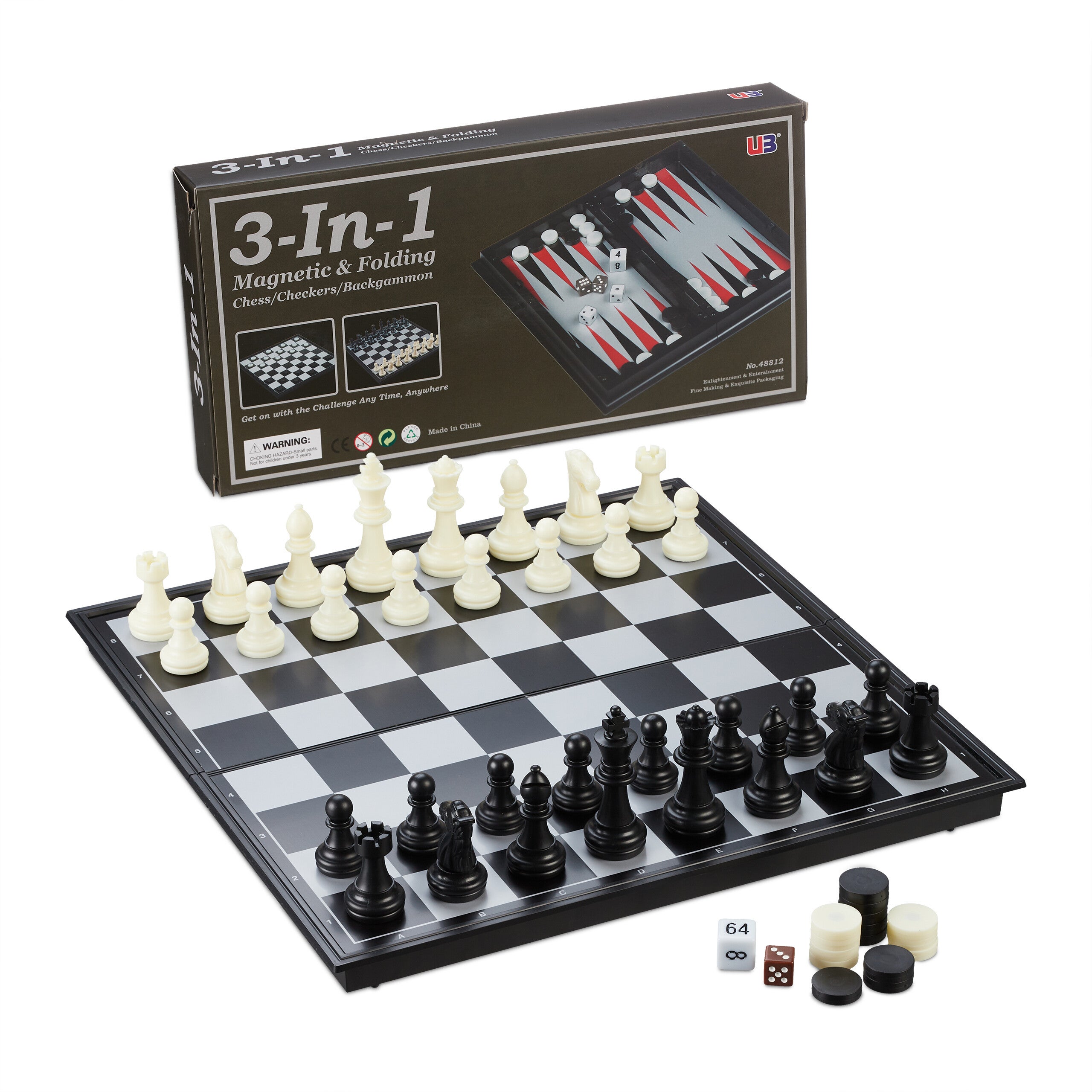 Relaxdays backgammon reiseditie oprolbaar 32 x 26 cm kunstleer zwart