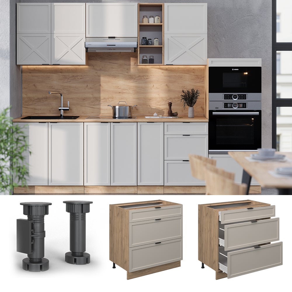 Vicco Meuble cuisine Fame-Line, GrisBeige, 80cm avec 3 tiroirs, sans PT - 2