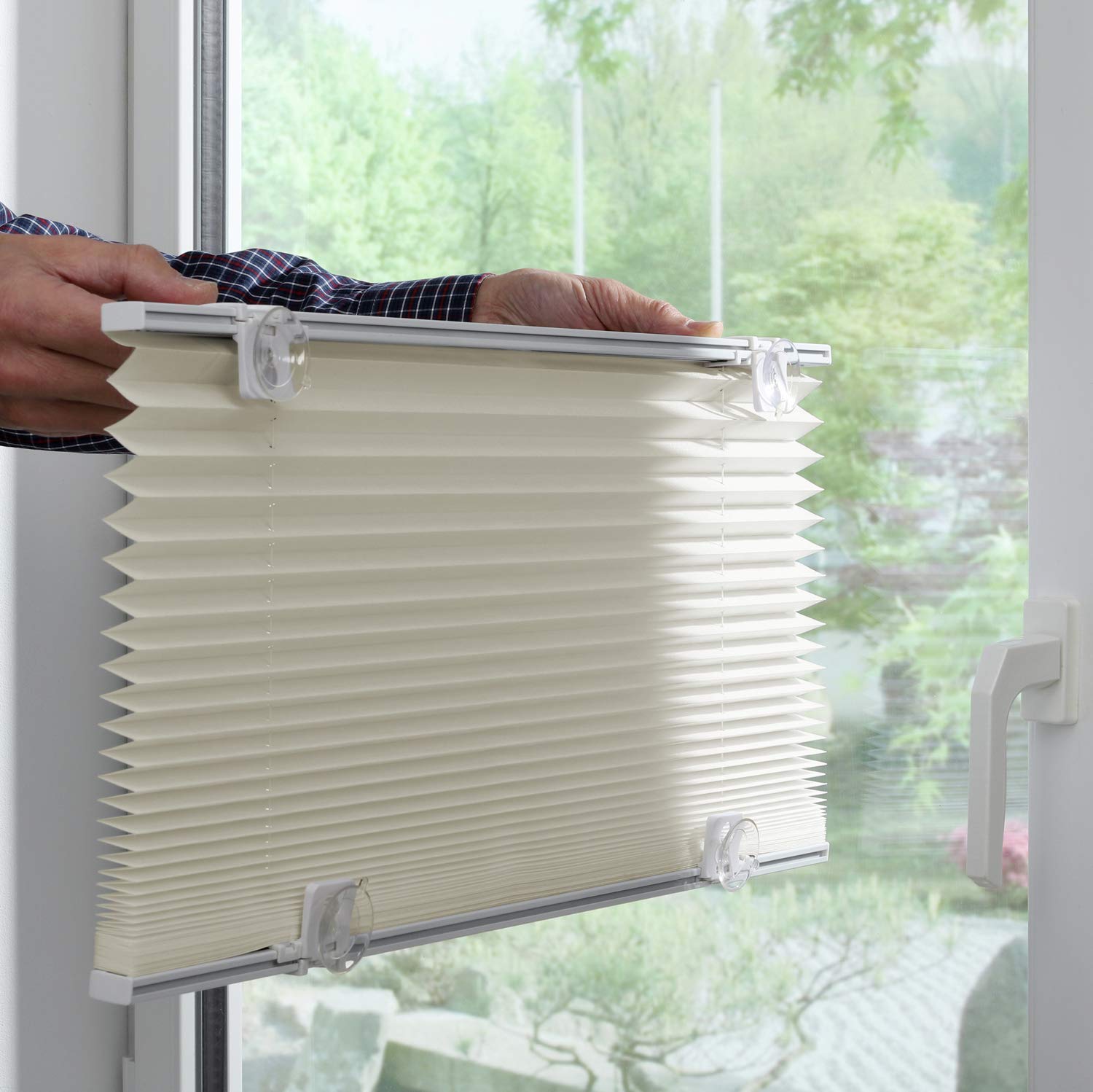 Gardinia Tenda Plissettata Solo con Ventose, Tenda Pieghevole Opaca, Parti per Il Montaggio Incluse, 2 Binari in Alluminio, Crema, 50 x 130 cm (LxH) - 3
