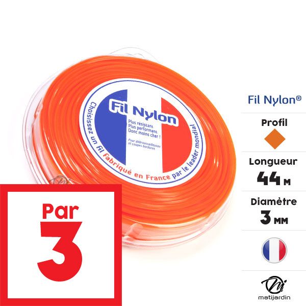 Fil nylon 3 mm x 44 m Carré Orange Blister par 3 - 2