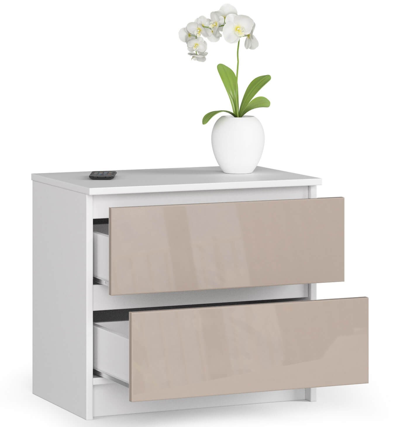 Stolik nocny: 2 szuflady, kolor biały | połyskujące cappuccino, szer.: 60 cm, wys.: 55 cm, gł.: 40 cm. - 2