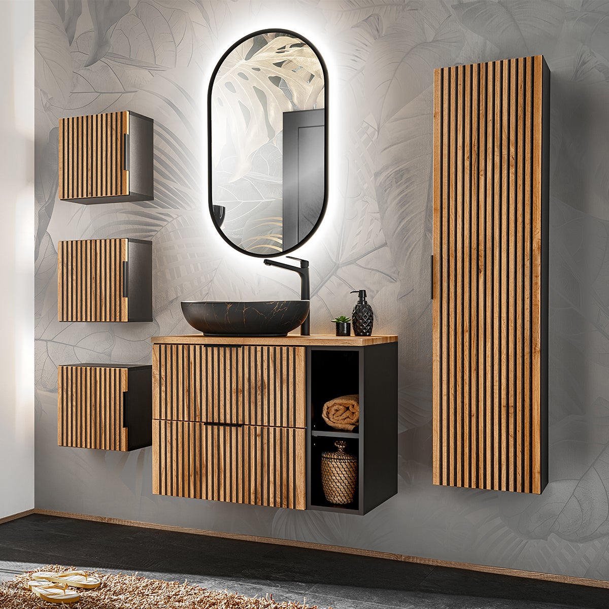 Armoire murale 1 porte Gaia Noir et Bois - 5