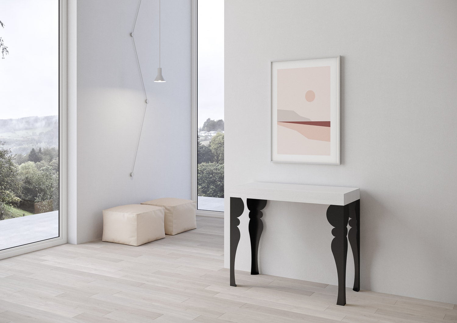 Consolle allungabile 90x40/196 cm Paxon Small Bianco Frassino telaio Antracite - 2