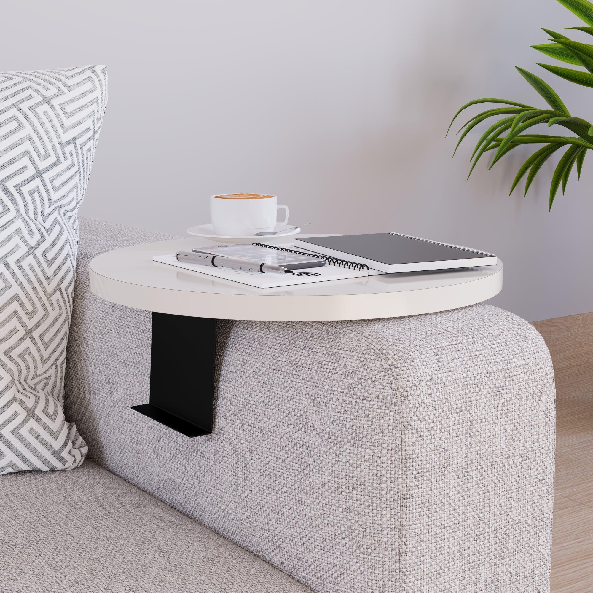 Tavolino Salotto C-Forma, Tavolino Scorrevole Legno, Girevole 360°, Altezza Regolabile 45-80 cm, per Divano, Letto e Soggiorno