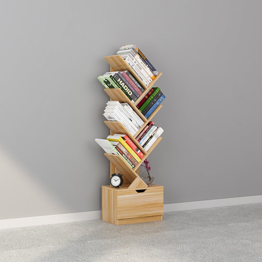 Libreria design moderno 8 scaffali cassetto soggiorno ufficio Treebook 120 - Legno Naturale - 3