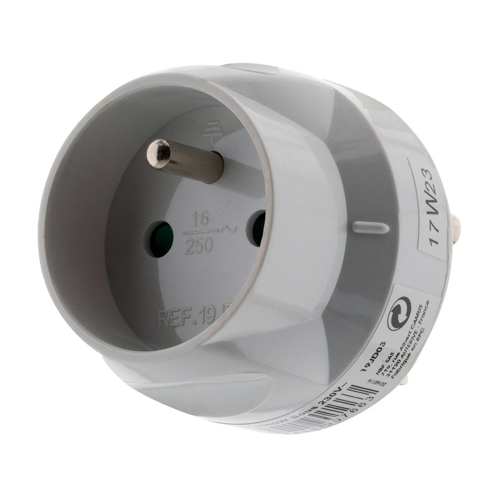 Adaptateur transformateur électrique - fiche mâle 20A vers fiche femelle 16A - Blanc - Zenitech - 4