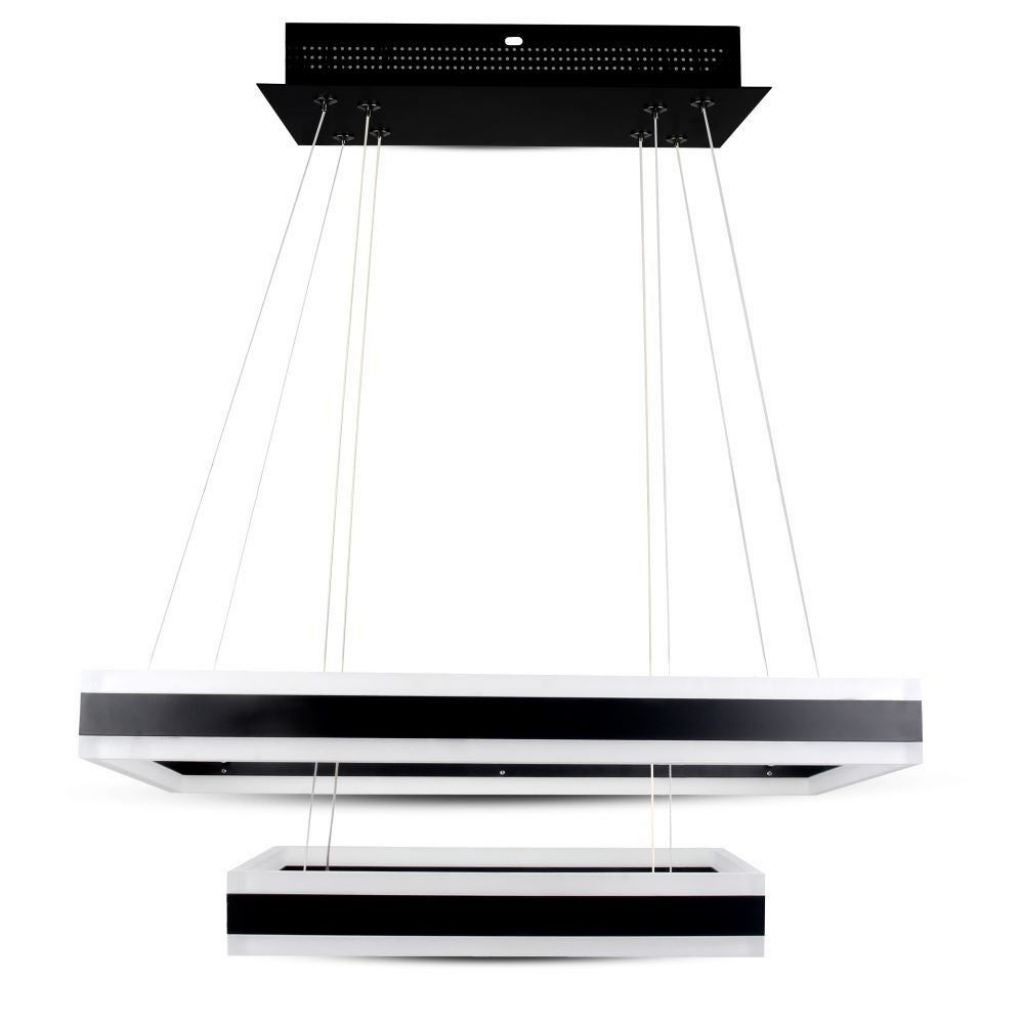Wisząca lampa LED z 2 prostokątami 100 W z czarnego metalu 3000 K, ściemnialna triakiem