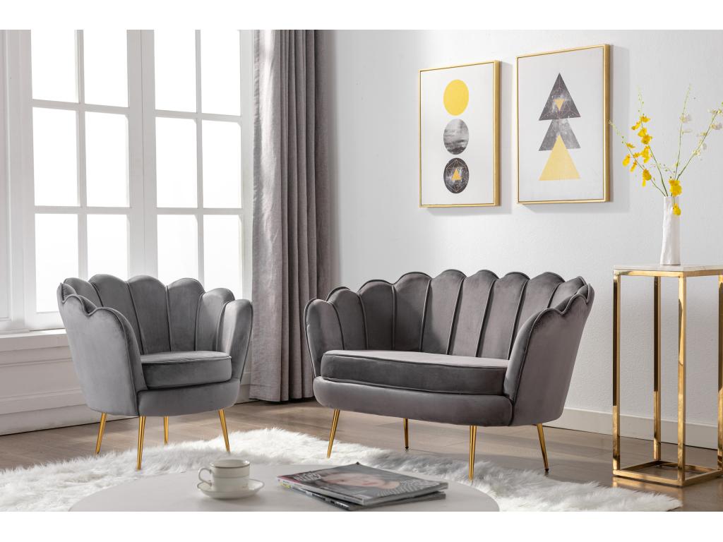 Set divano posti e poltrona conchiglie in Velluto Antracite