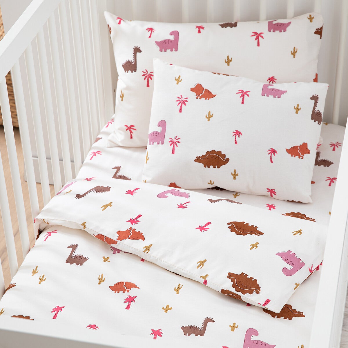 Housse de couette bébé en coton, Dino Pop rose - Imprimé - 80 x 120 cm - 2