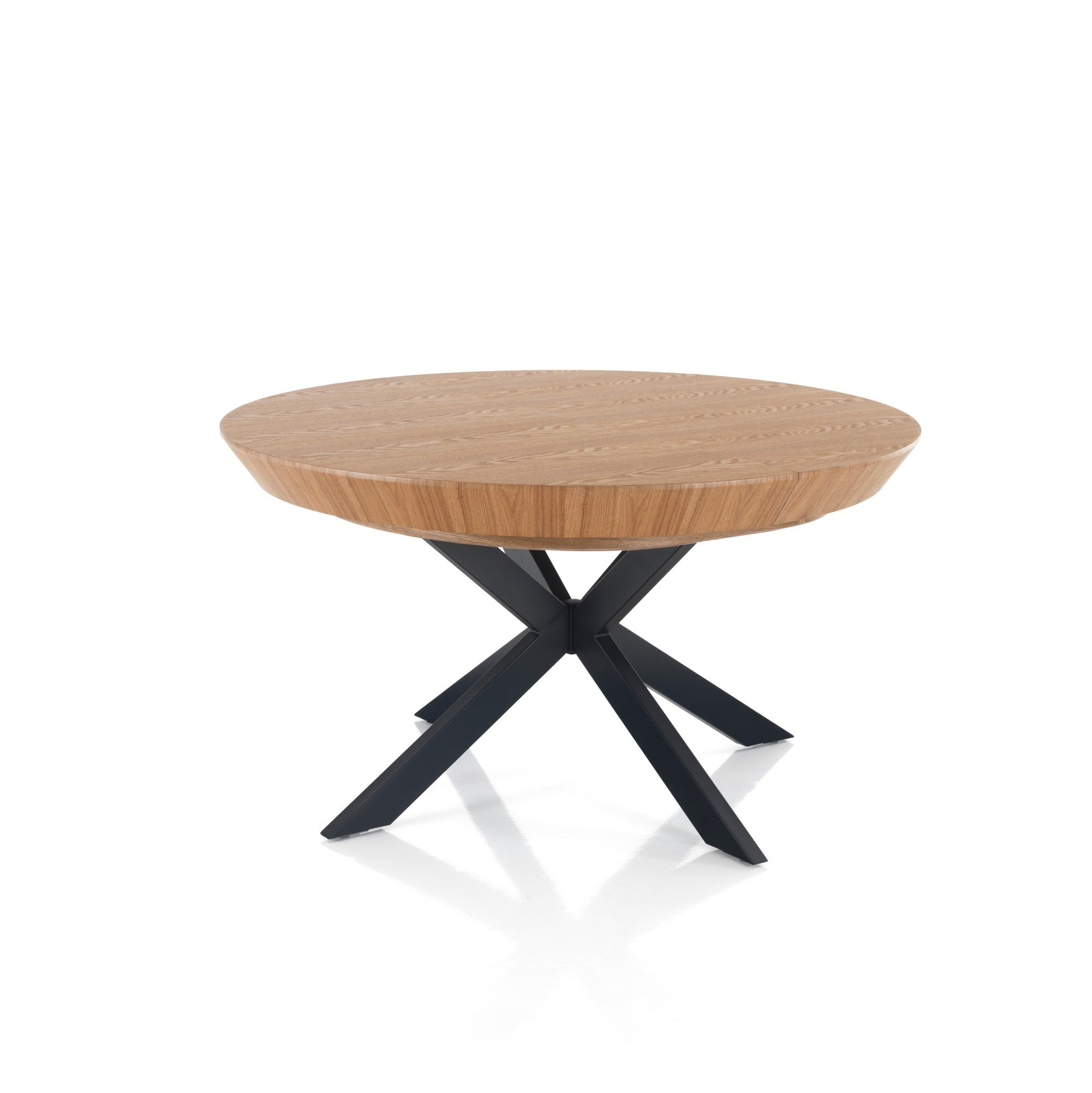 Stół okrągły rozkładany STOR WOOD – MDF dąb, metal czarny, wys. 76, Ø 130/180/230, 6/10 miejsc, do jadalni