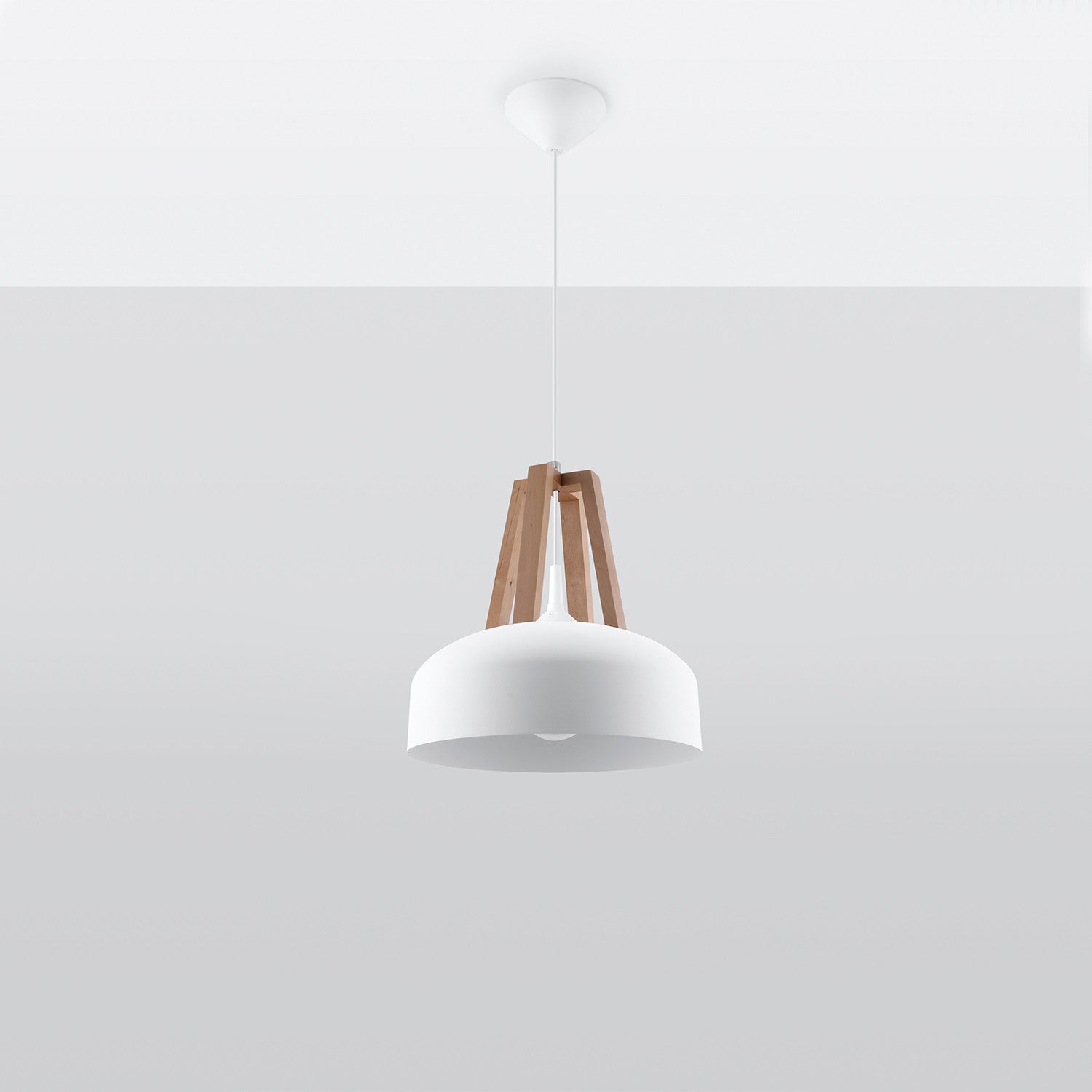 Lampa wisząca Casco biała jasne drewno 1xE27x60W kuchenna wym: 100 x 30 x 30 cm aluminium Sollux Lighting